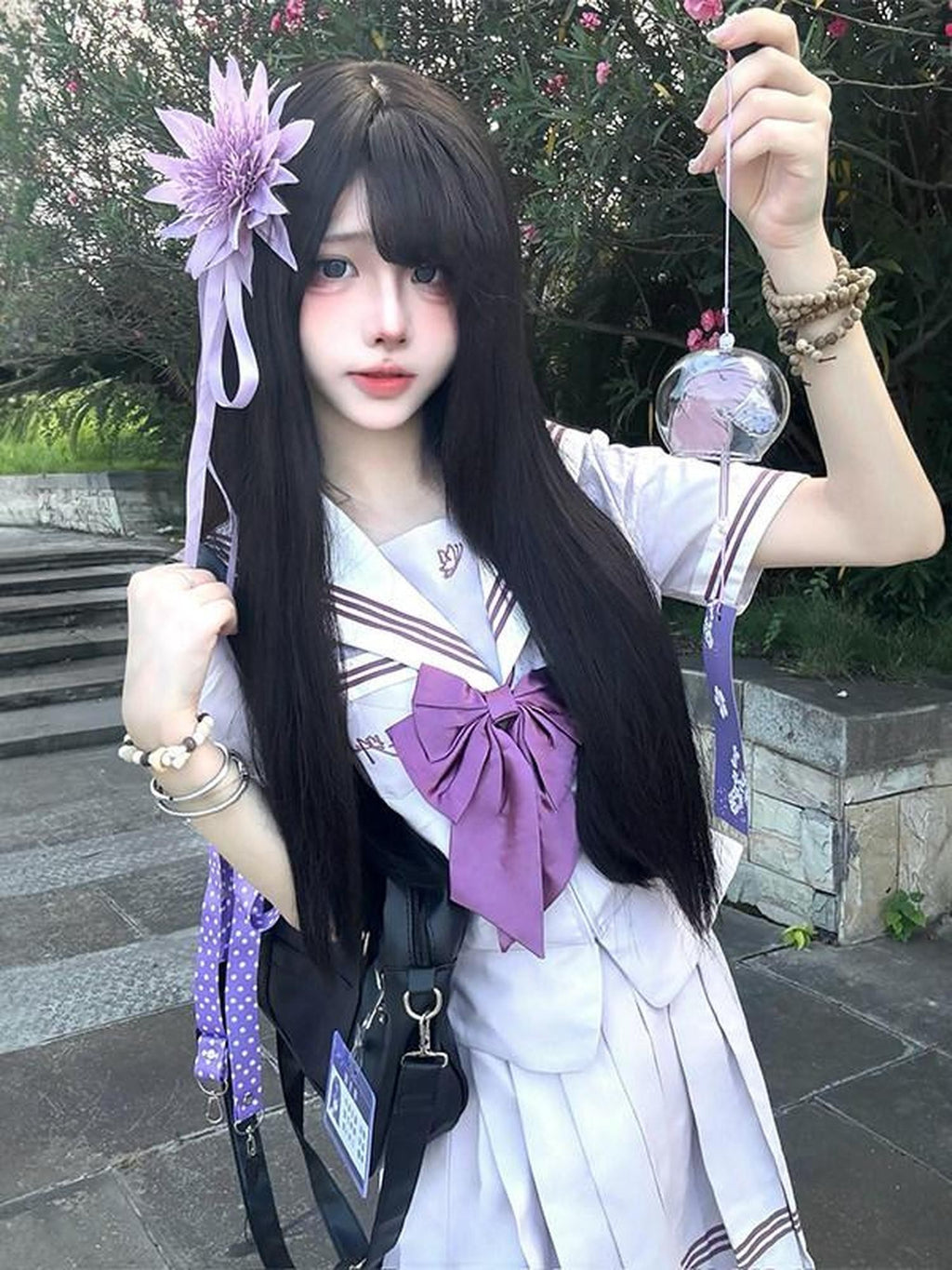Sweet Kawaii JK Cinched Waist Sailor Collar Short Sleeve Women's Polyester Skirt Sets