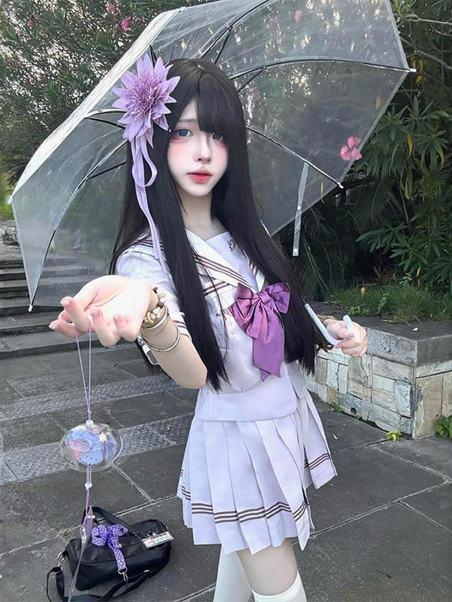 Sweet Kawaii JK Cinched Waist Sailor Collar Short Sleeve Women's Polyester Skirt Sets