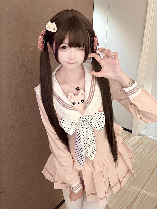 Sweet Kawaii JK Cinched Waist Short Sailor Jk Collar Women's Polyester Skirt Sets