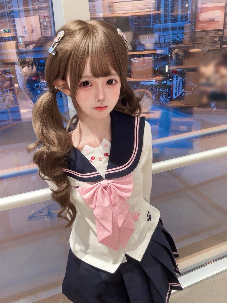 Sweet Kawaii JK Cute Cinched Waist Sailor Jk Lapel Collar Women's Polyester Skirt Sets