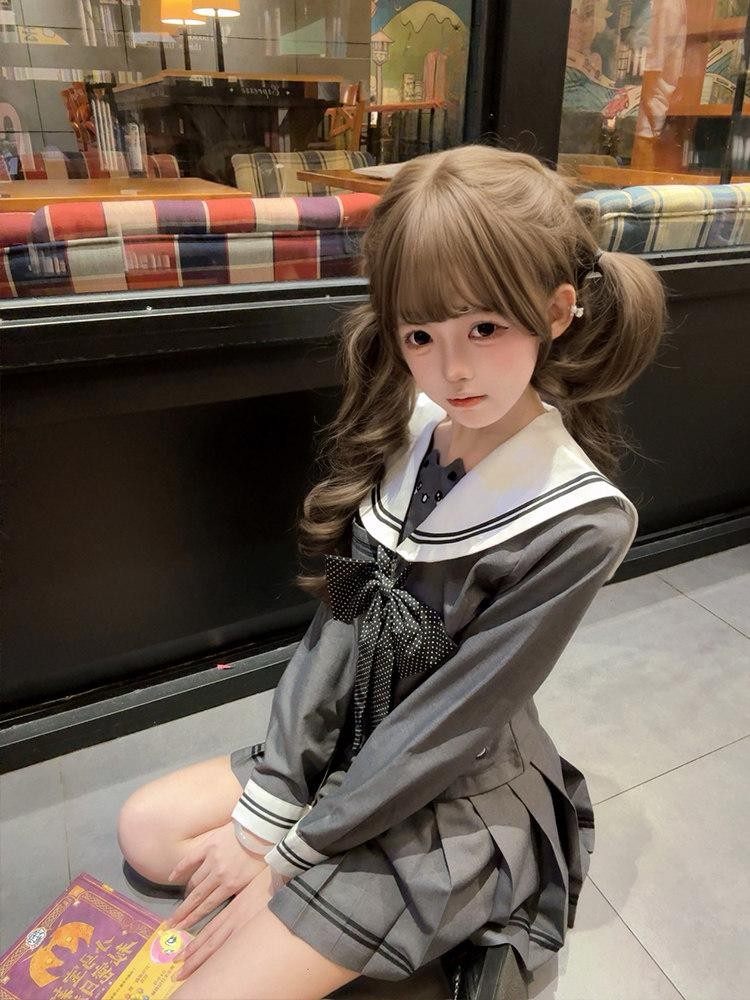 Sweet Kawaii JK Cute Cinched Waist Sailor Jk Lapel Collar Women's Polyester Skirt Sets