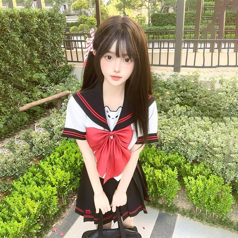 Sweet_Kawaii_JK_Cute_Jk_Sailor_Collar_Cinched_Waist_Short_Sleeve_Women's_Polyester_Skirt_Sets_1036252845292_MISSTT
