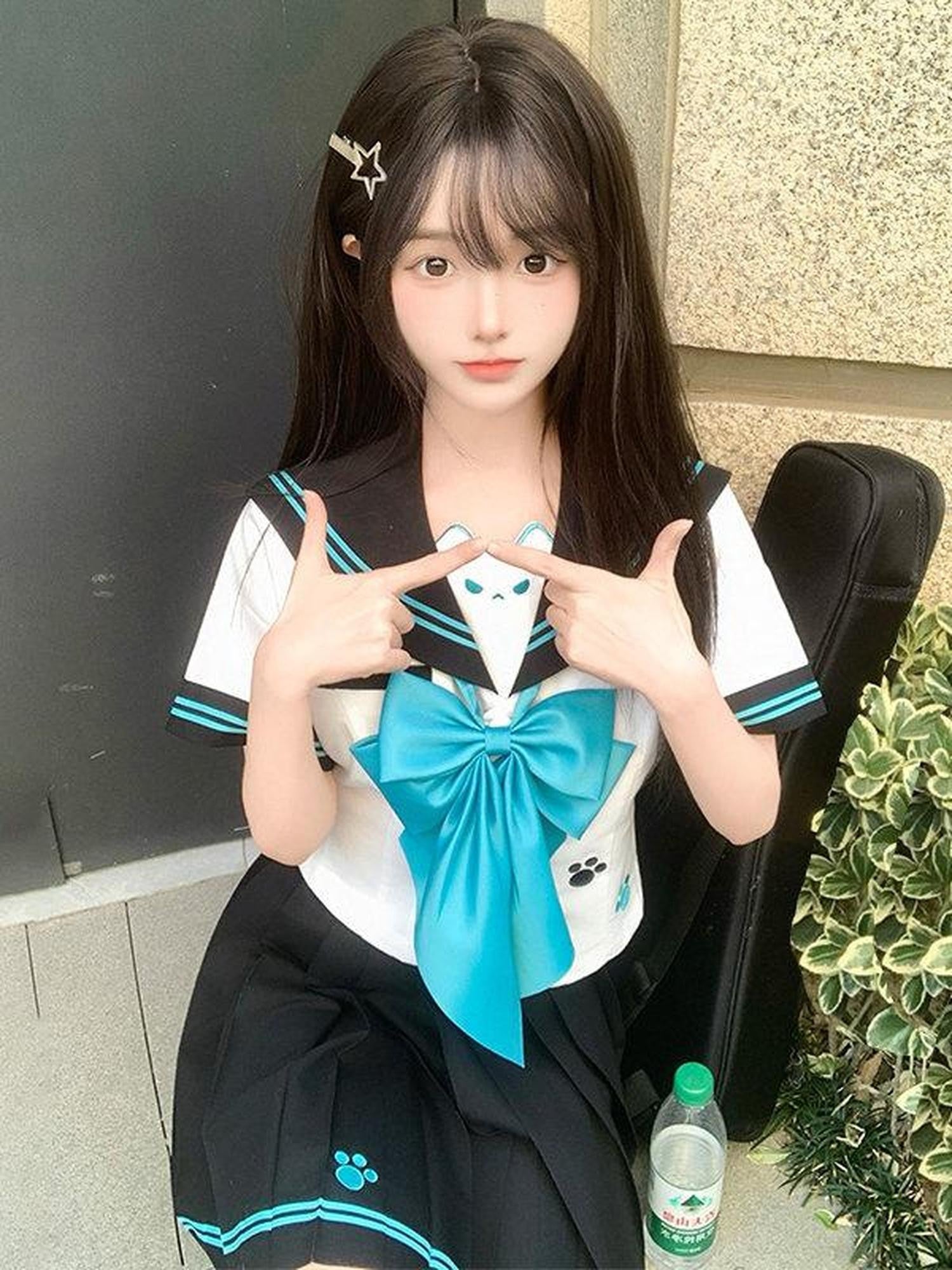 Sweet Kawaii JK Cute Jk Sailor Collar Cinched Waist Short Sleeve Women's Polyester Skirt Sets