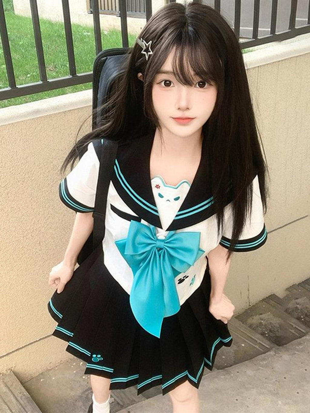 Sweet Kawaii JK Cute Jk Sailor Collar Cinched Waist Short Sleeve Women's Polyester Skirt Sets
