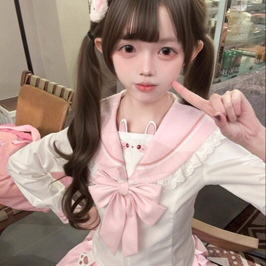 Sweet_Kawaii_JK_Cute_Rabbit_Jk_Sailor_Cinched_Waist_Women's_Polyester_Skirt_Sets_998311185840_MISSTT