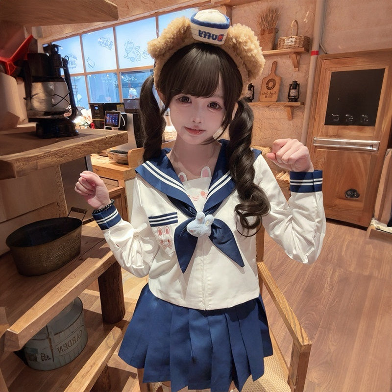 Sweet_Kawaii_JK_Cute_Rabbit_Print_Sailor_Collar_Jk_Uniform_Women's_Polyester_Skirt_Sets_952492045720_MISSTT