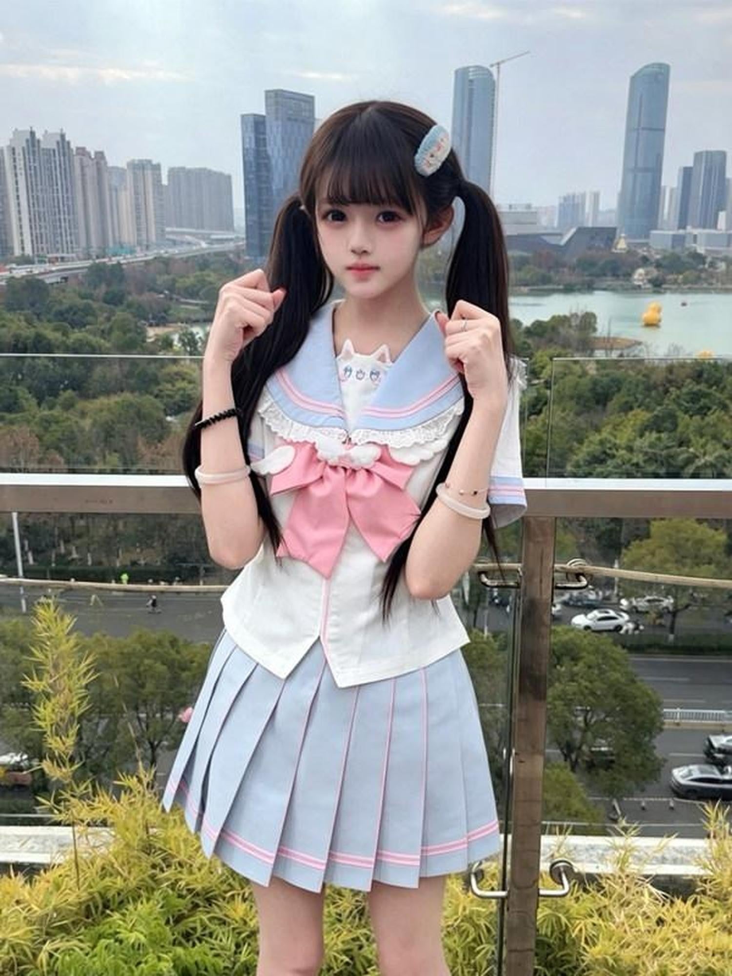 Sweet Kawaii JK Cute Sailor Collar Pleated Waist Cinched Jk Women's Polyester Skirt Sets