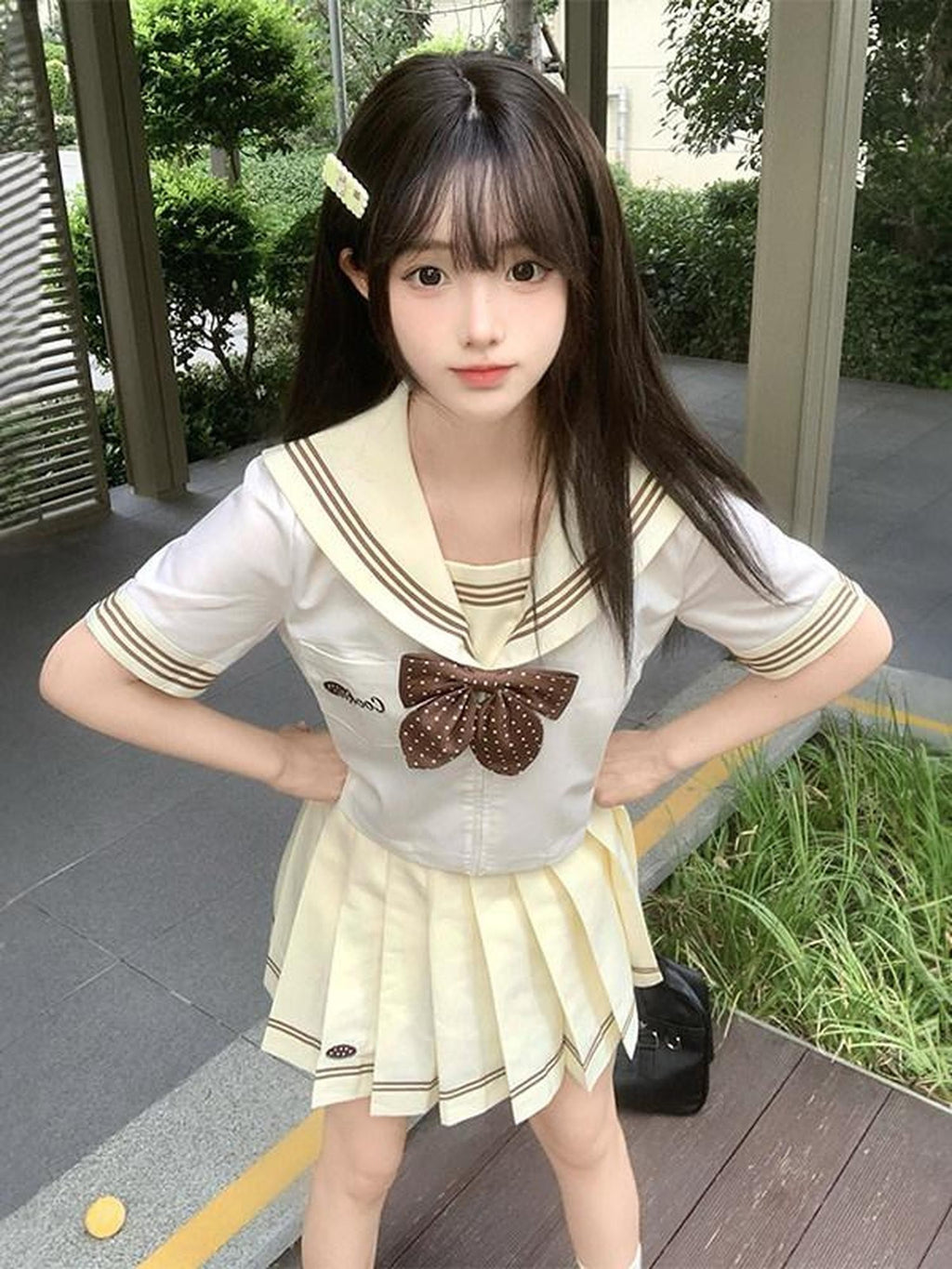 Sweet Kawaii JK Embroidered Japanese Pleated Sailor Jk Uniform Short Sleeve Women's Skirt Sets