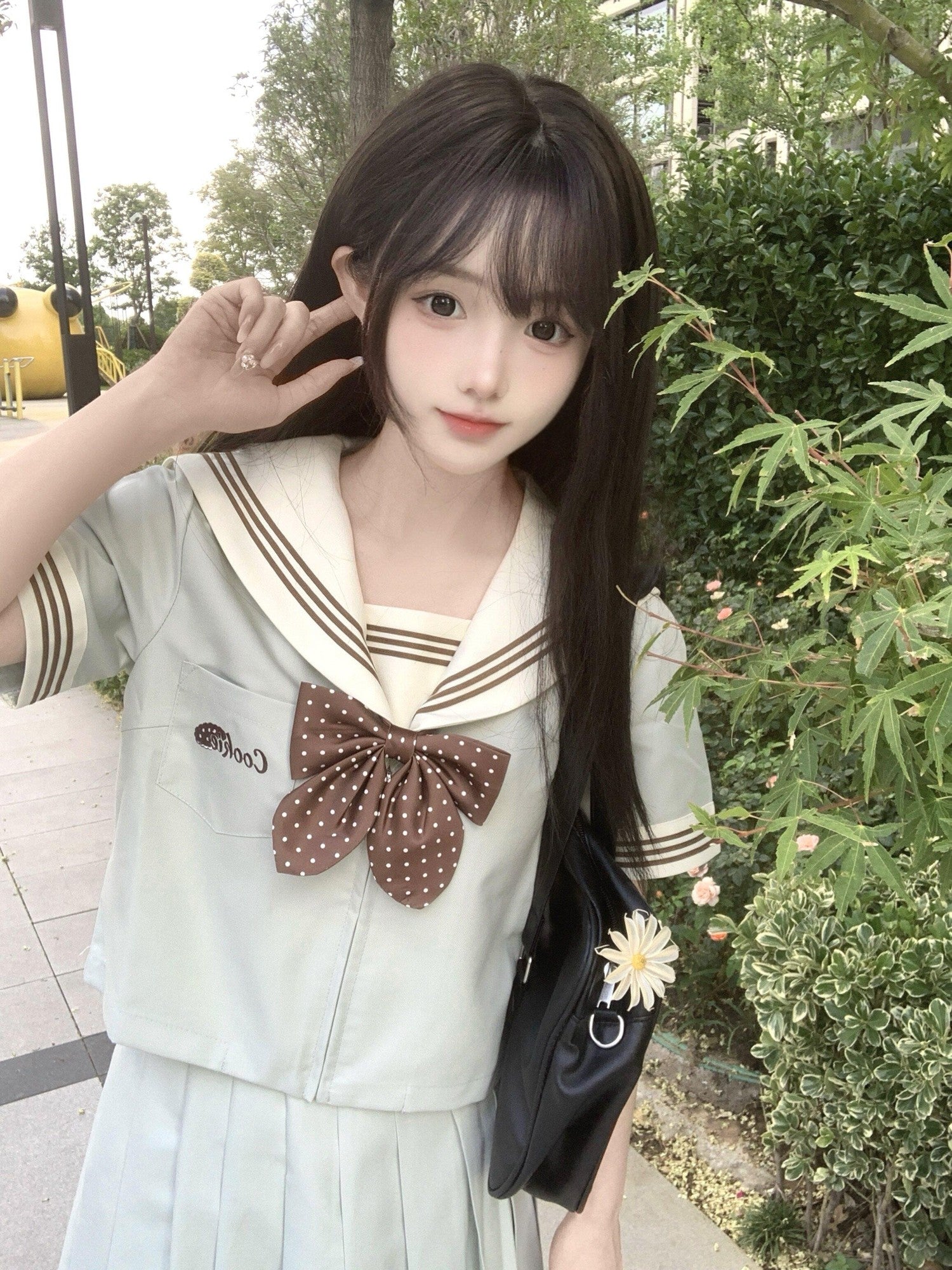Sweet Kawaii JK Embroidered Japanese Pleated Sailor Jk Uniform Short Sleeve Women's Skirt Sets
