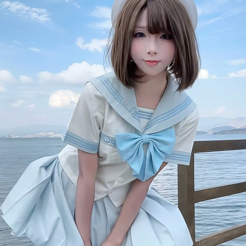 Sweet_Kawaii_JK_Fishtail_Bow_Cinched_Waist_Sailor_Short_Sleeve_Women's_Polyester_Skirt_Sets_1041890533962_MISSTT