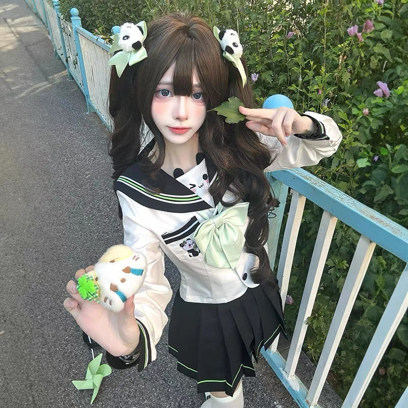 Sweet_Kawaii_JK_Green_Bamboo_Cute_Bear_Print_Sailor_Jk_Women's_Polyester_Skirt_Sets_1001886322725_MISSTT