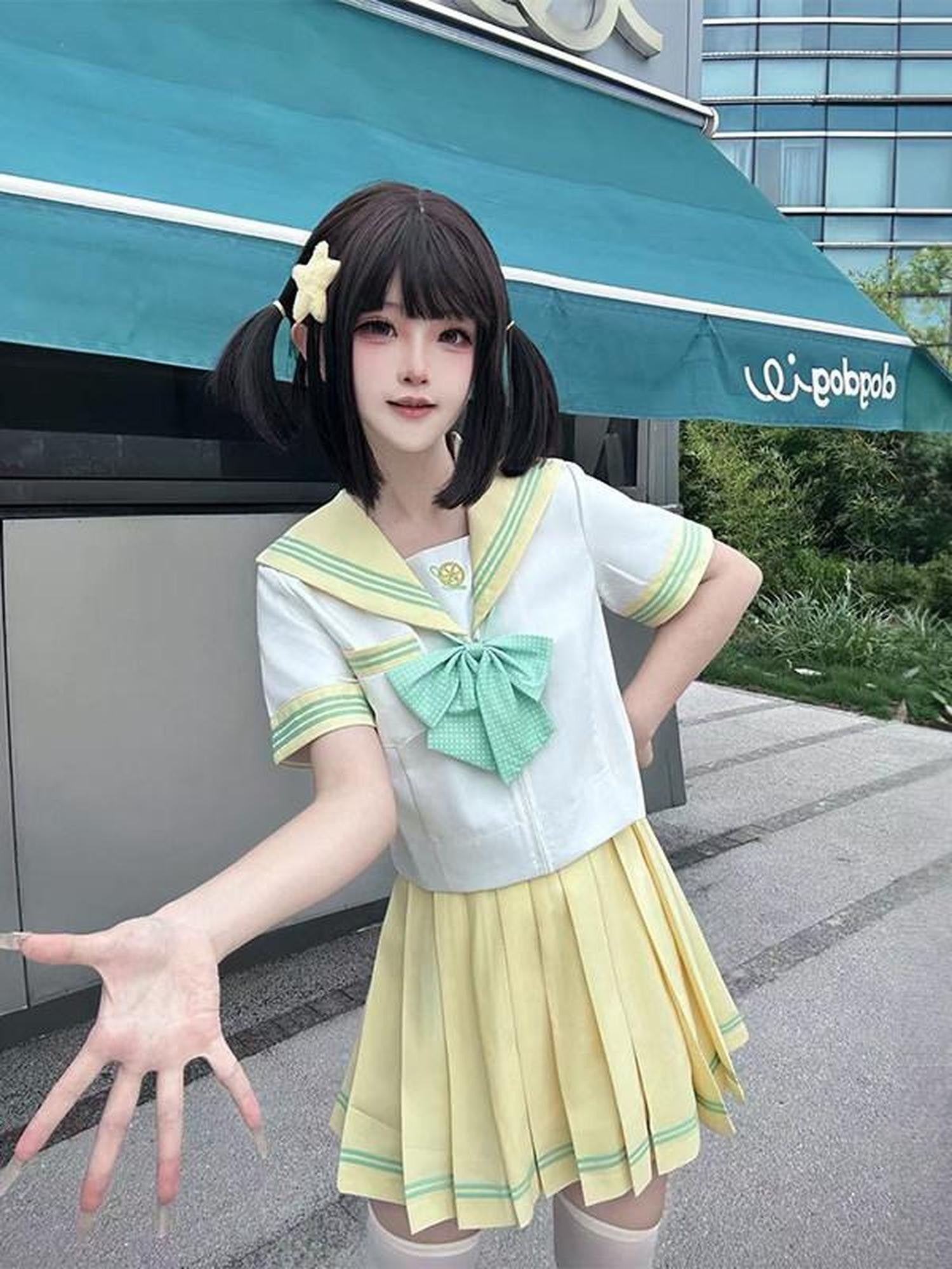 Sweet Kawaii JK Japanese Jk Sailor Collar Short Sleeve Women's Polyester Short Skirt Sets