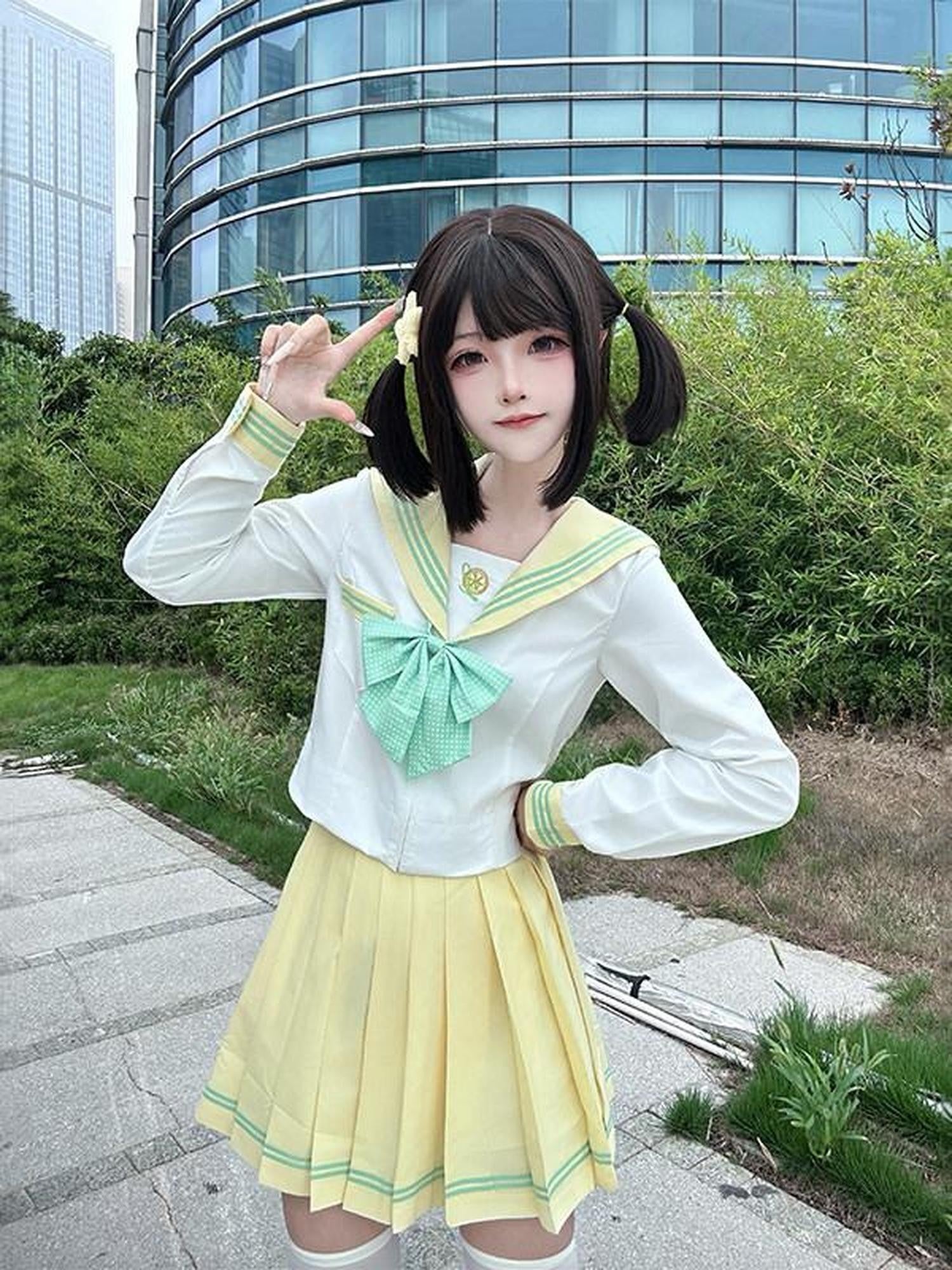 Sweet Kawaii JK Japanese Jk Sailor Collar Short Sleeve Women's Polyester Short Skirt Sets