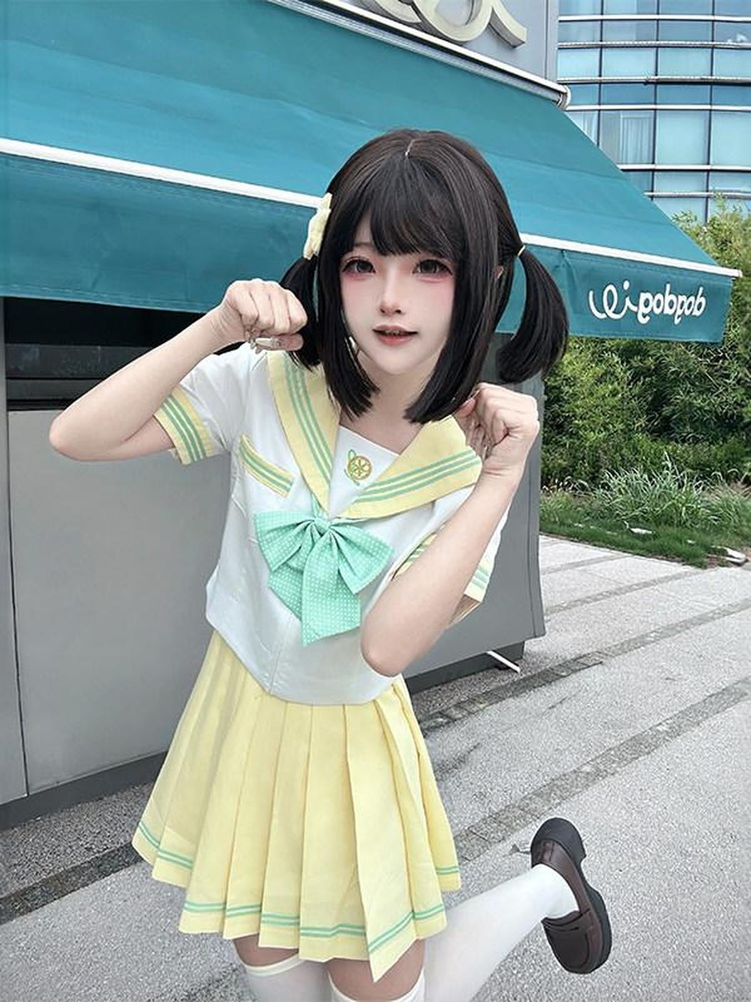Sweet Kawaii JK Japanese Jk Sailor Collar Short Sleeve Women's Polyester Short Skirt Sets