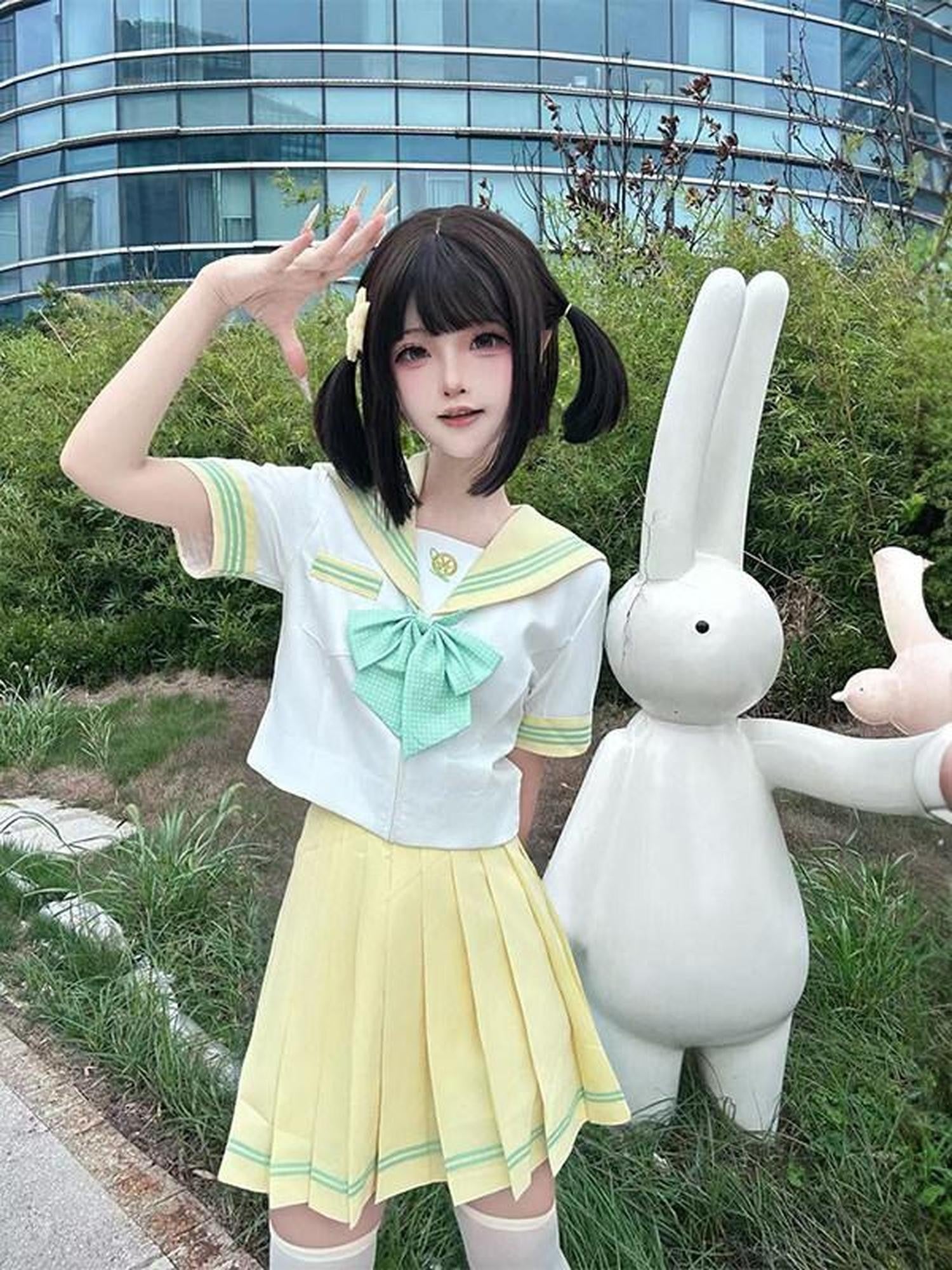 Sweet Kawaii JK Japanese Jk Sailor Collar Short Sleeve Women's Polyester Short Skirt Sets