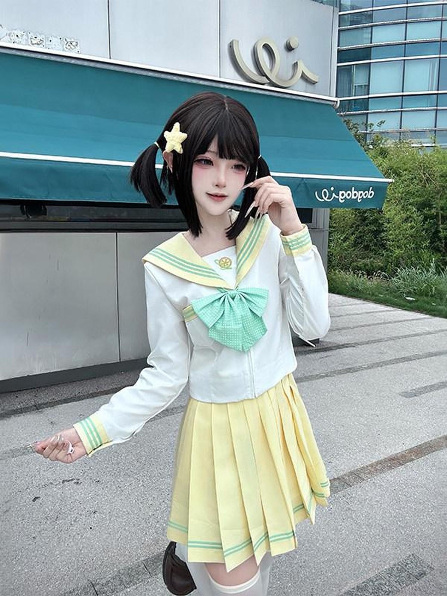 Sweet Kawaii JK Japanese Jk Sailor Collar Short Sleeve Women's Polyester Short Skirt Sets