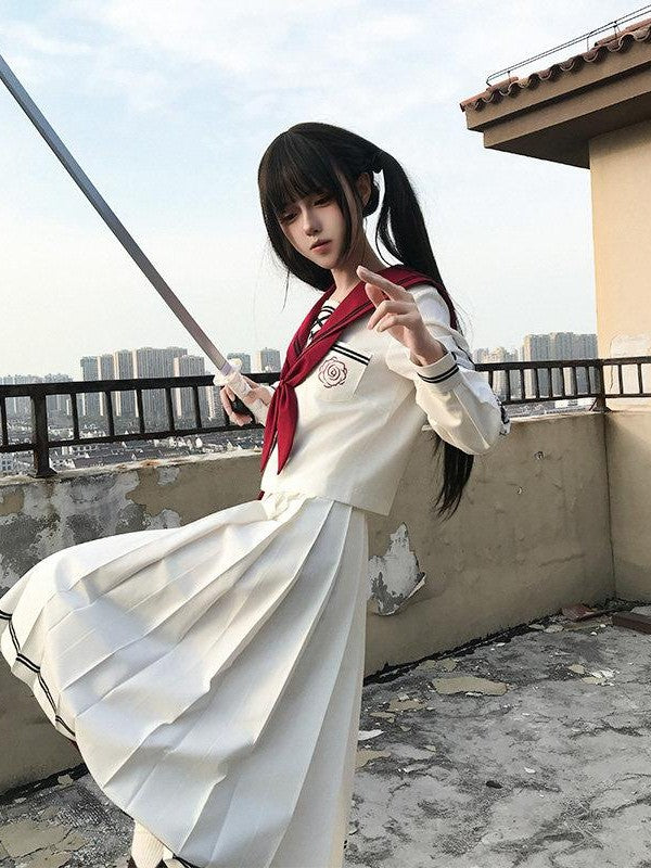Sweet Kawaii JK Japanese Jk Sailor Long Sleeve Turn Down Collar Women's Polyester Skirt Sets
