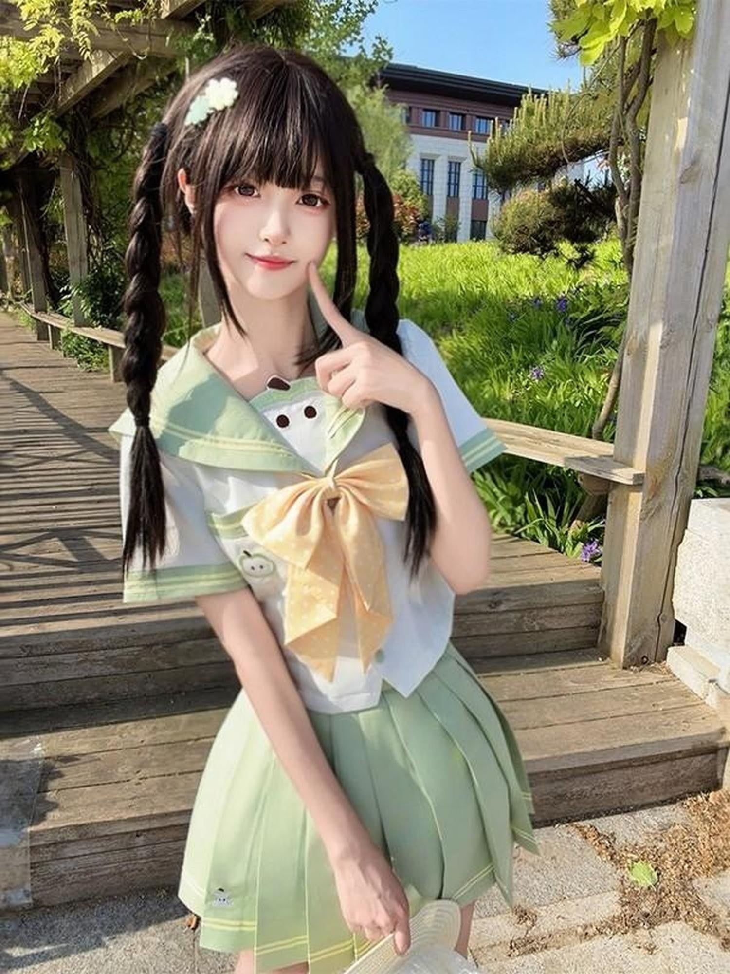 Sweet Kawaii JK Japanese Sailor Collar Jk Short Sleeve Bow Women's Polyester Skirt Sets
