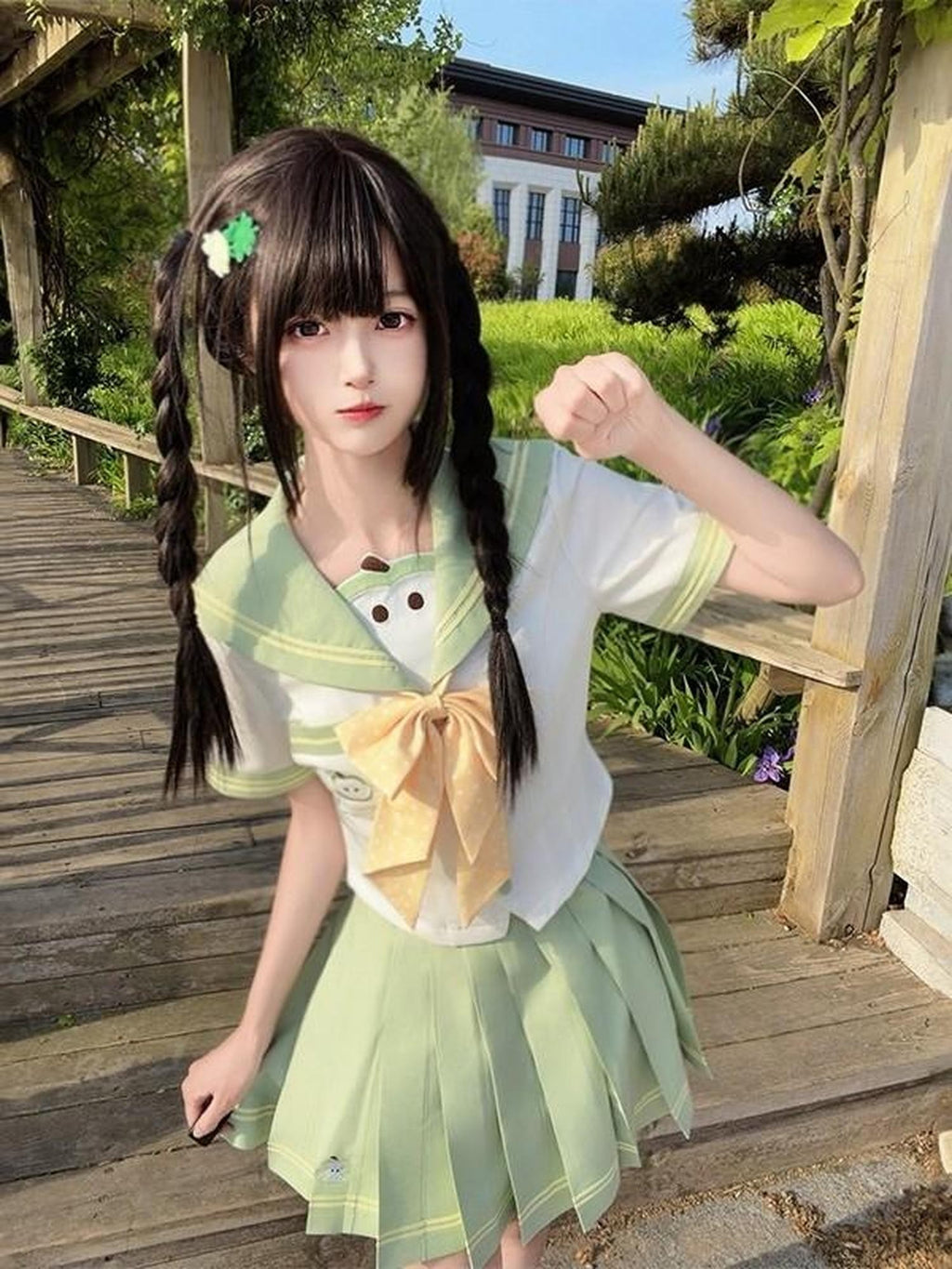 Sweet Kawaii JK Japanese Sailor Collar Jk Short Sleeve Bow Women's Polyester Skirt Sets