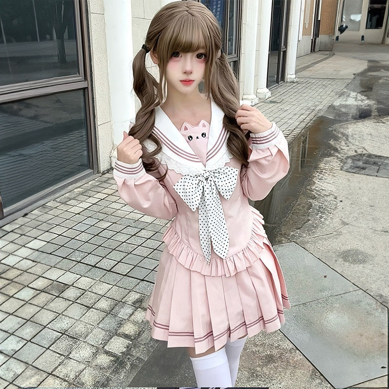 Sweet_Kawaii_JK_Japanese_School_Sailor_Collar_Cinched_Waist_Bow_Women's_Polyester_Skirt_Sets_1014940363107_MISSTT