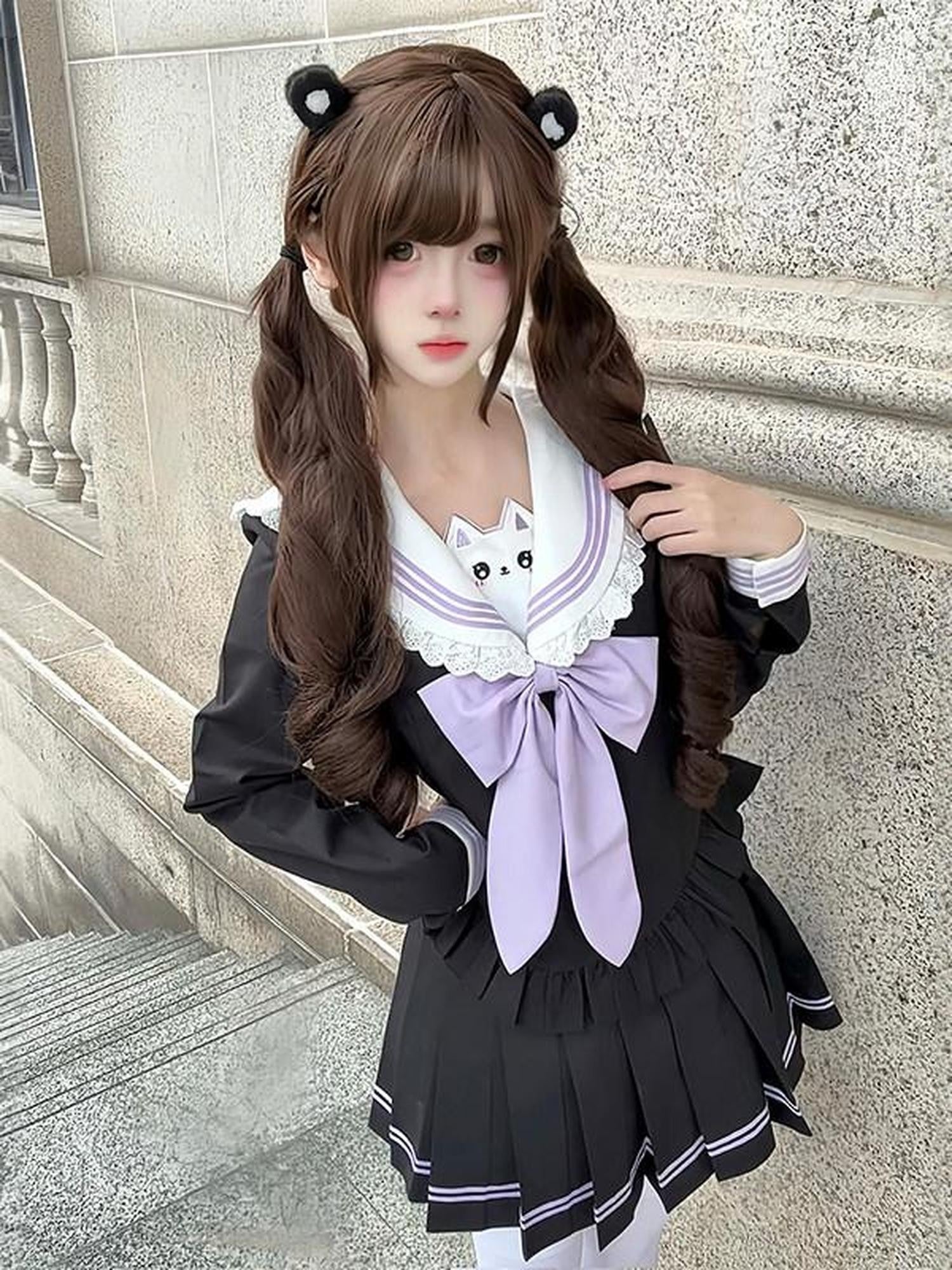 Sweet Kawaii JK Japanese School Sailor Collar Cinched Waist Bow Women's Polyester Skirt Sets
