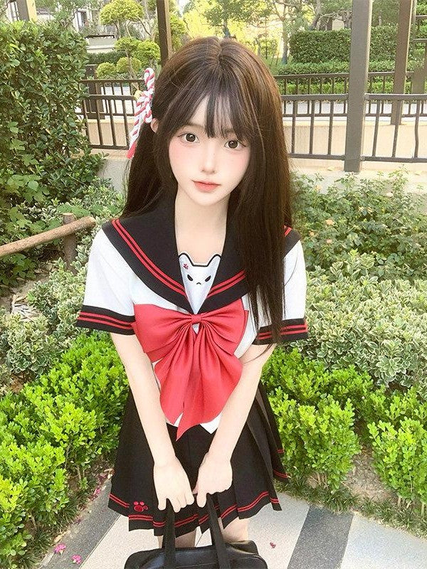 Sweet Kawaii JK Japanese School Sailor Collar Waist Cinched Polyester Women's Skirt Sets