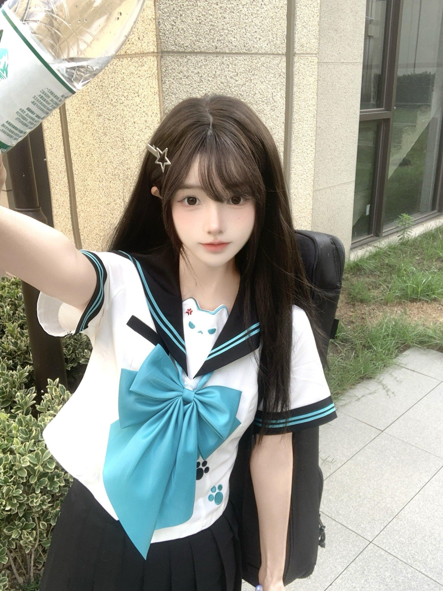 Sweet Kawaii JK Japanese School Sailor Collar Waist Cinched Polyester Women's Skirt Sets