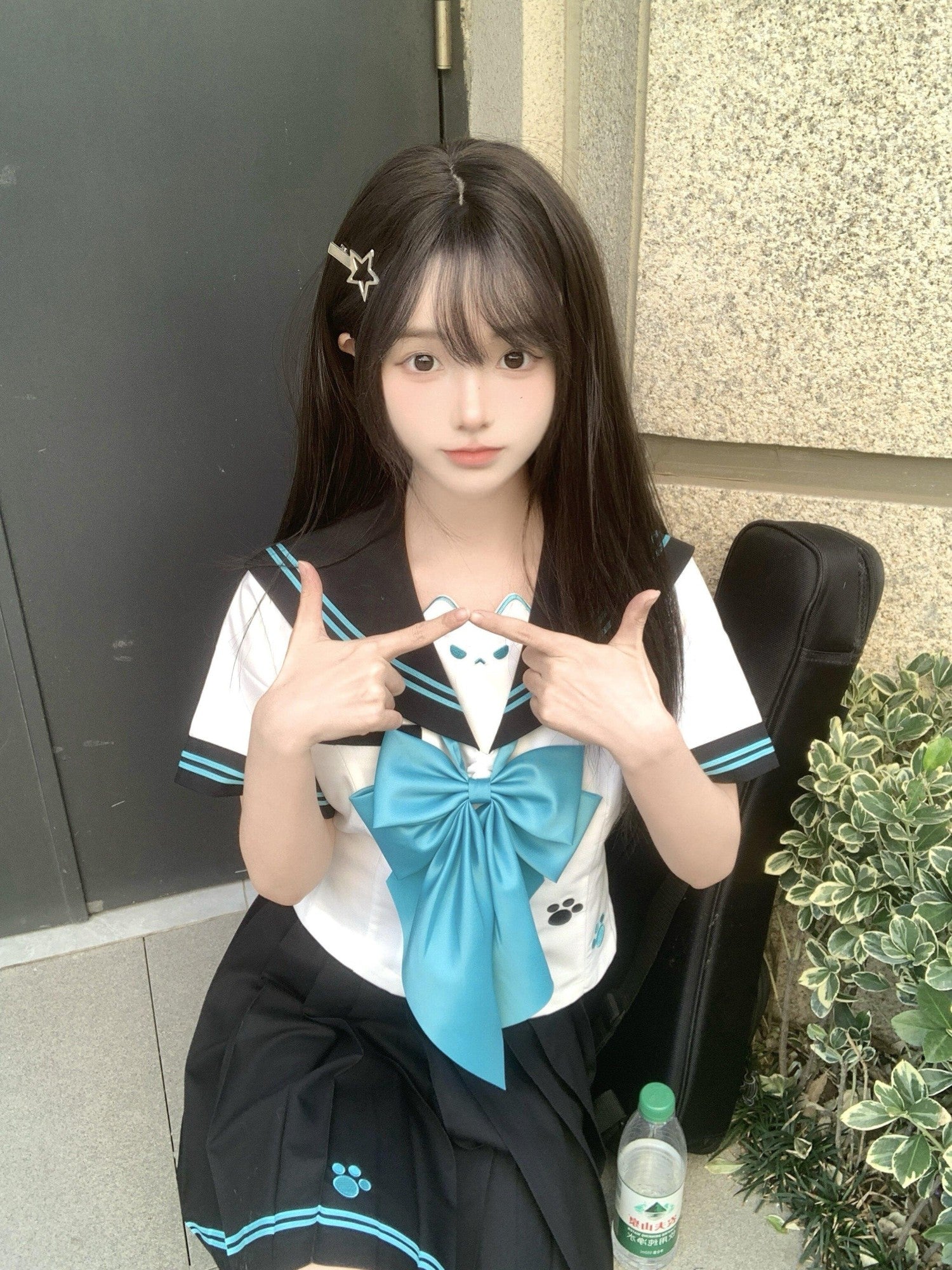 Sweet Kawaii JK Japanese School Sailor Collar Waist Cinched Polyester Women's Skirt Sets
