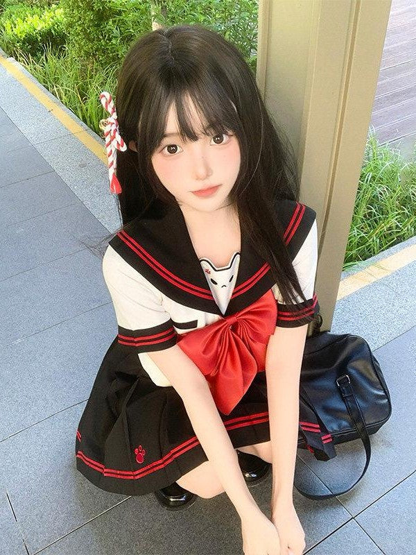 Sweet Kawaii JK Japanese School Sailor Collar Waist Cinched Polyester Women's Skirt Sets