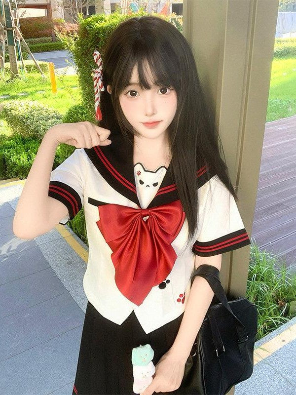 Sweet Kawaii JK Japanese School Sailor Collar Waist Cinched Polyester Women's Skirt Sets
