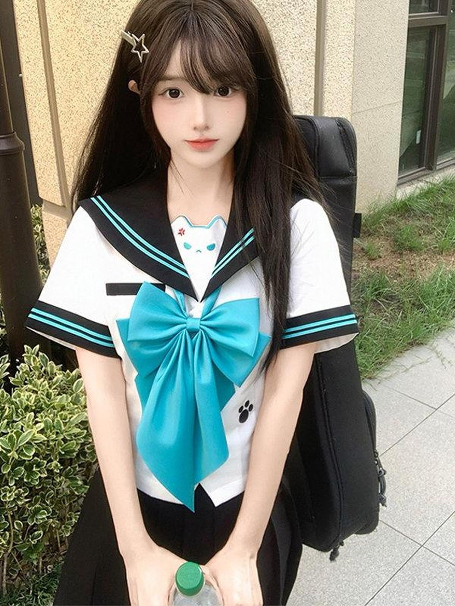 Sweet Kawaii JK Japanese School Sailor Collar Waist Cinched Polyester Women's Skirt Sets