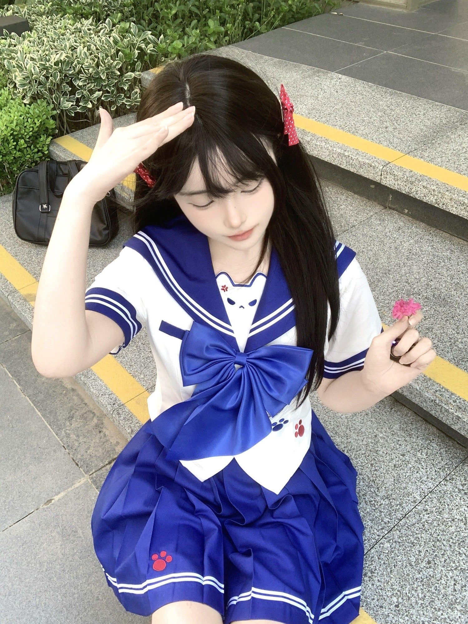 Sweet Kawaii JK Japanese School Sailor Collar Waist Cinched Polyester Women's Skirt Sets