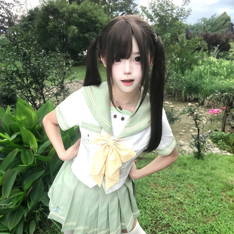 Sweet_Kawaii_JK_Jk_Cinched_Waist_Sailor_Short_Skirt_Yellow_Polka_Dot_Bow_Women's_Skirt_Sets_988621790148_MISSTT