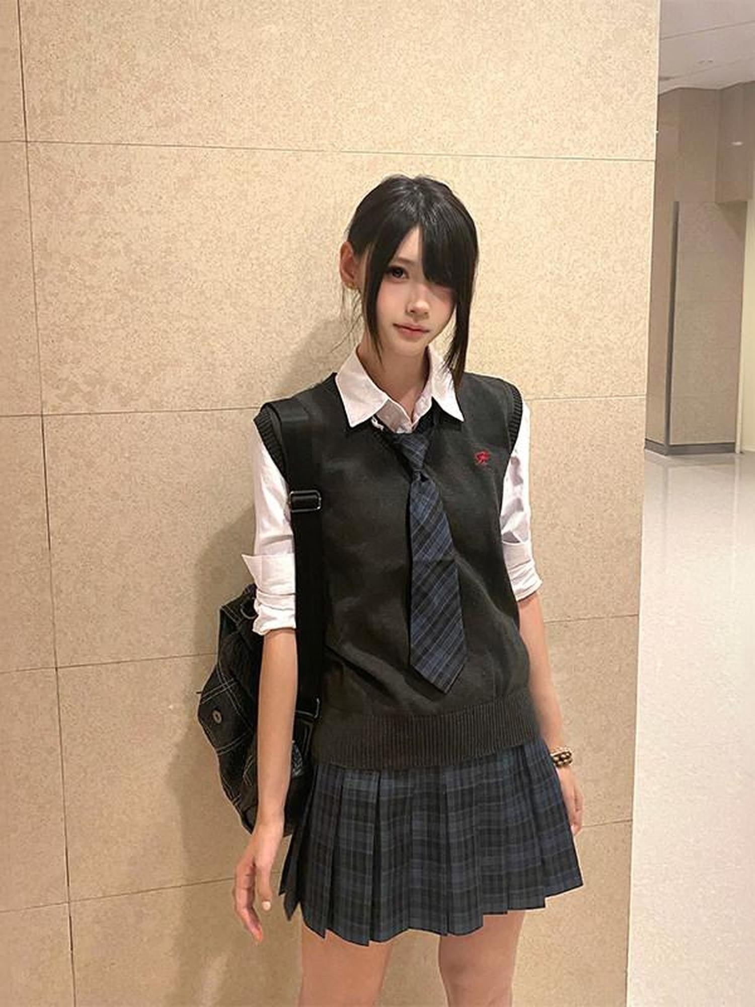 Sweet Kawaii JK Jk Plaid Layered Vest Blazer Long Sleeve Shirt Tie Women's Polyester Skirt Sets