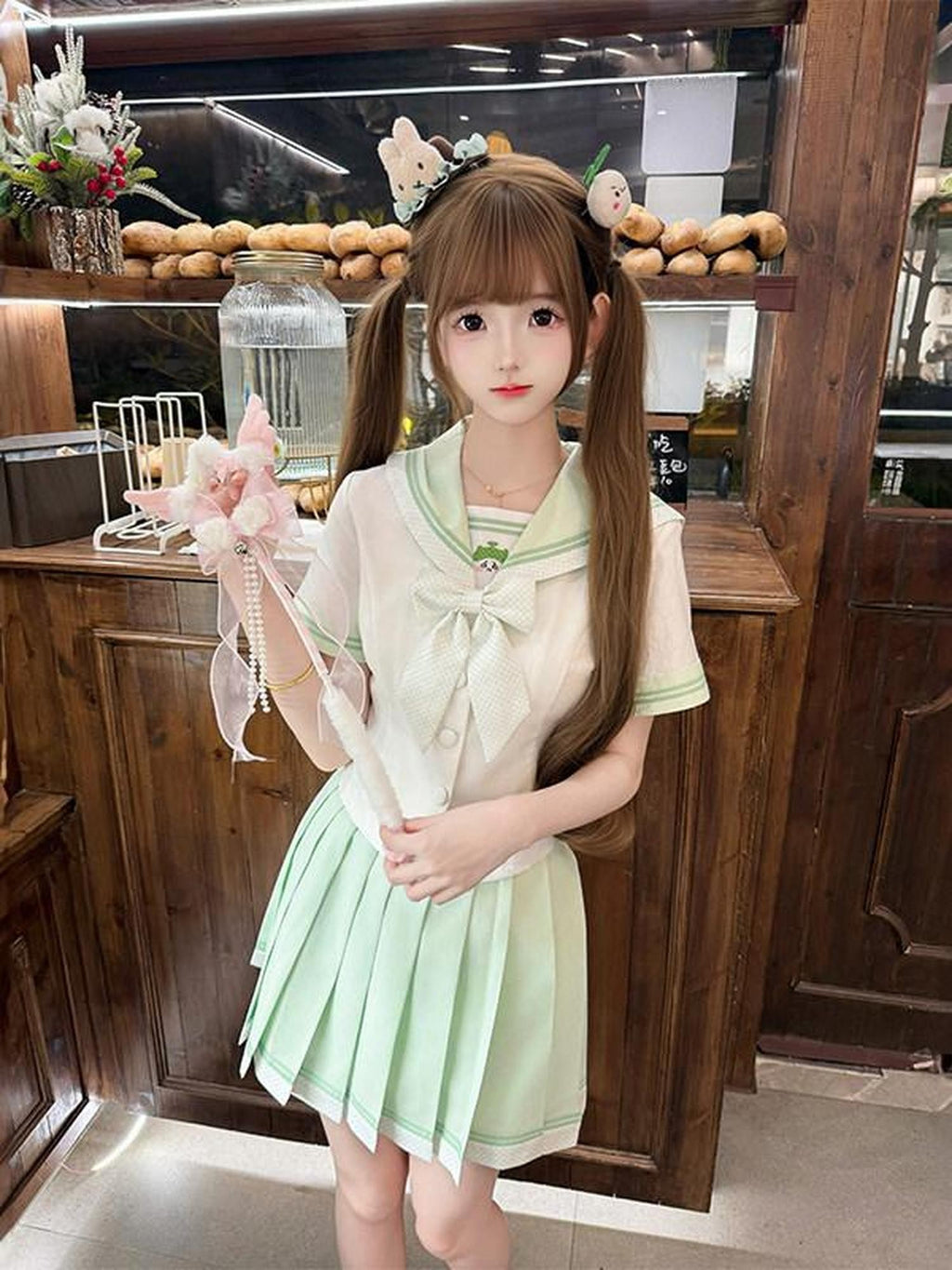 Sweet Kawaii JK Jk Sailor Cinched Waist Short Sleeve Women's Polyester Skirt Sets