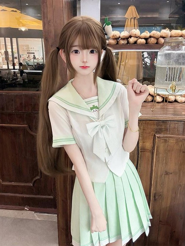Sweet Kawaii JK Jk Sailor Cinched Waist Short Sleeve Women's Polyester Skirt Sets
