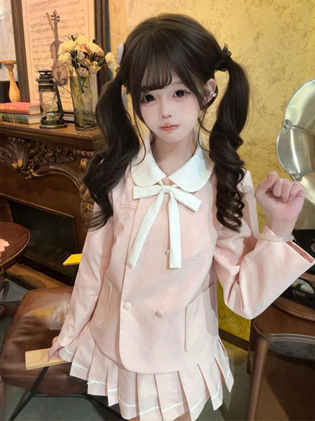 Sweet Kawaii JK Jk Sailor Collar Long Sleeve Blazer Pleated Skirt Women's Polyester Skirt Sets
