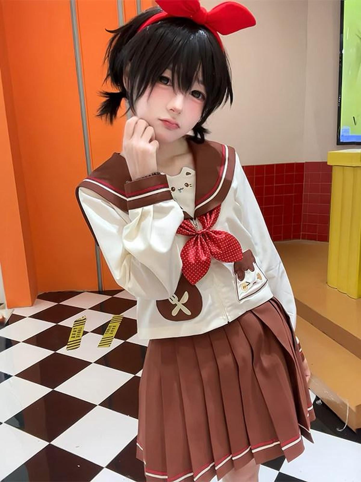 Sweet Kawaii JK Jk Sailor Collar Long Sleeve Short Skirt Women's Polyester Skirt Sets