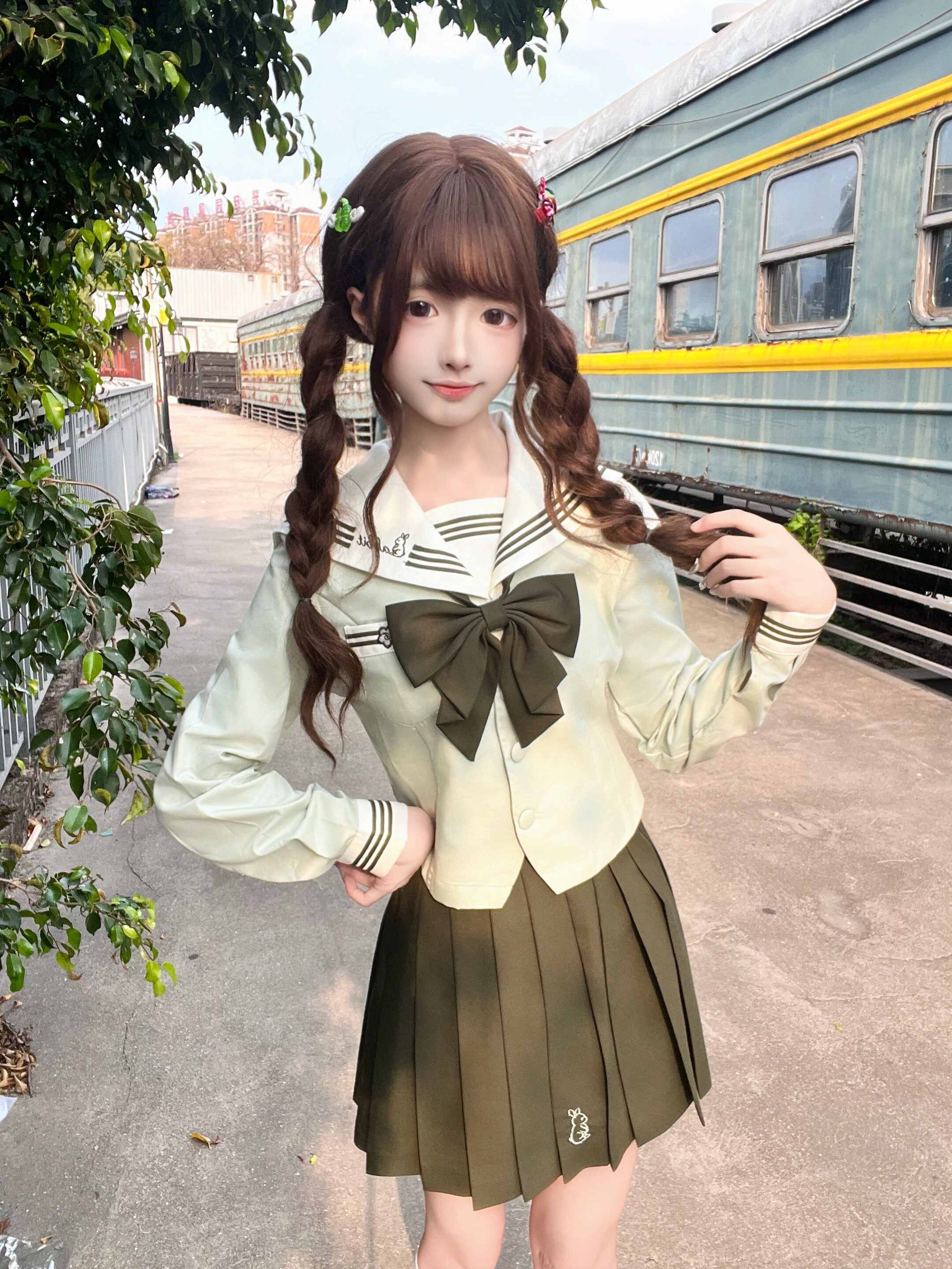 Sweet_Kawaii_JK_Jk_Sailor_Lapel_Bow_Tie_Waist_Cinched_Women's_Polyester_Skirt_Sets_1046653508970_MISSTT