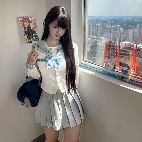 Sweet_Kawaii_JK_Jk_Sailor_Lapel_Bow_Tie_Waist_Cinched_Women's_Polyester_Skirt_Sets_1046653508970_MISSTT