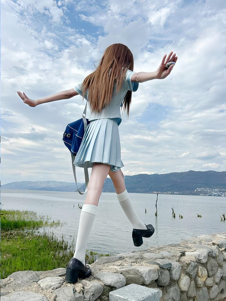 Sweet Kawaii JK Jk Sailor Lapel Bow Tie Waist Cinched Women's Polyester Skirt Sets
