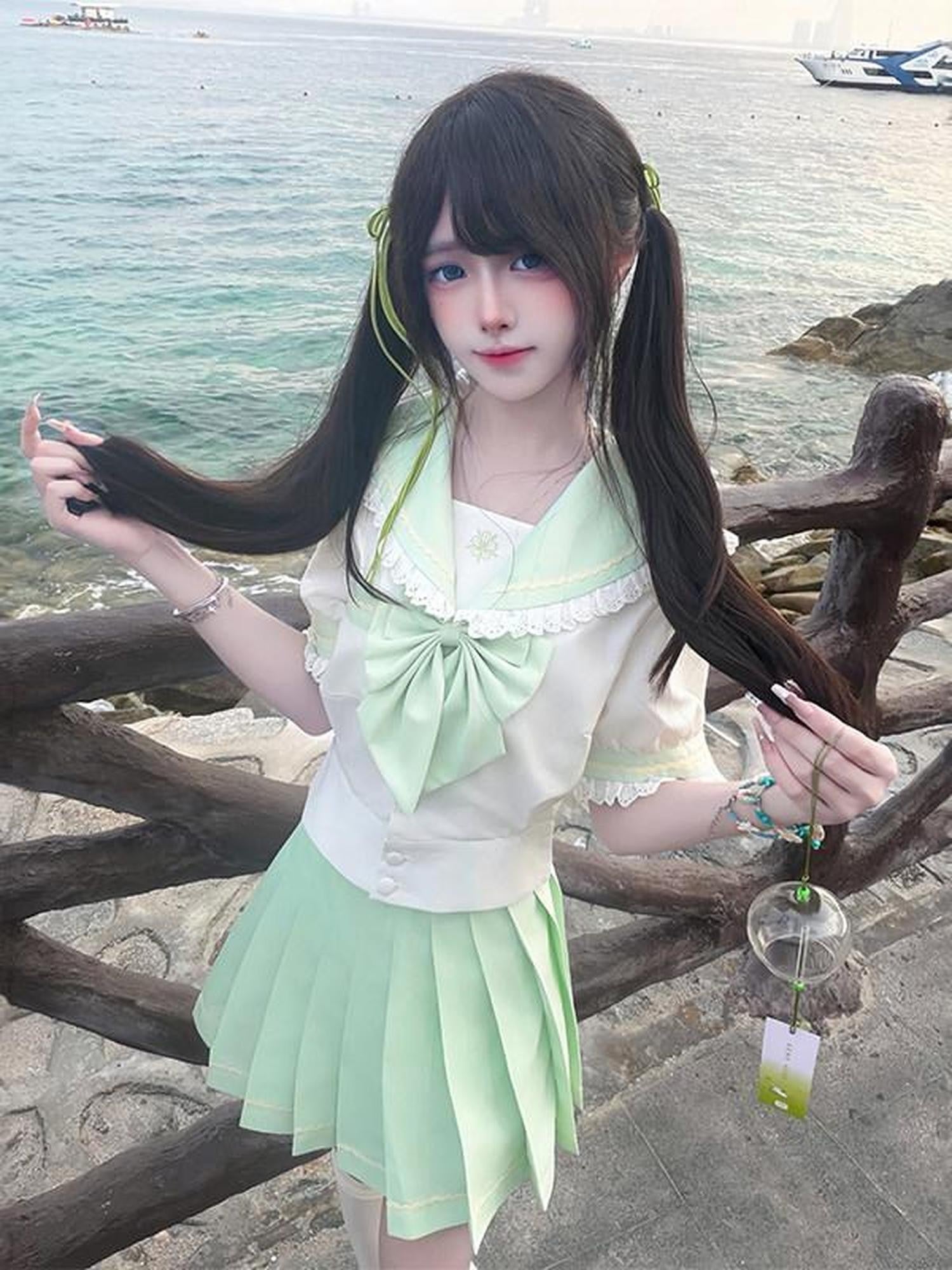 Sweet Kawaii JK Jk Sailor Lapel Short Sleeve School Uniform Women's Polyester Skirt Sets