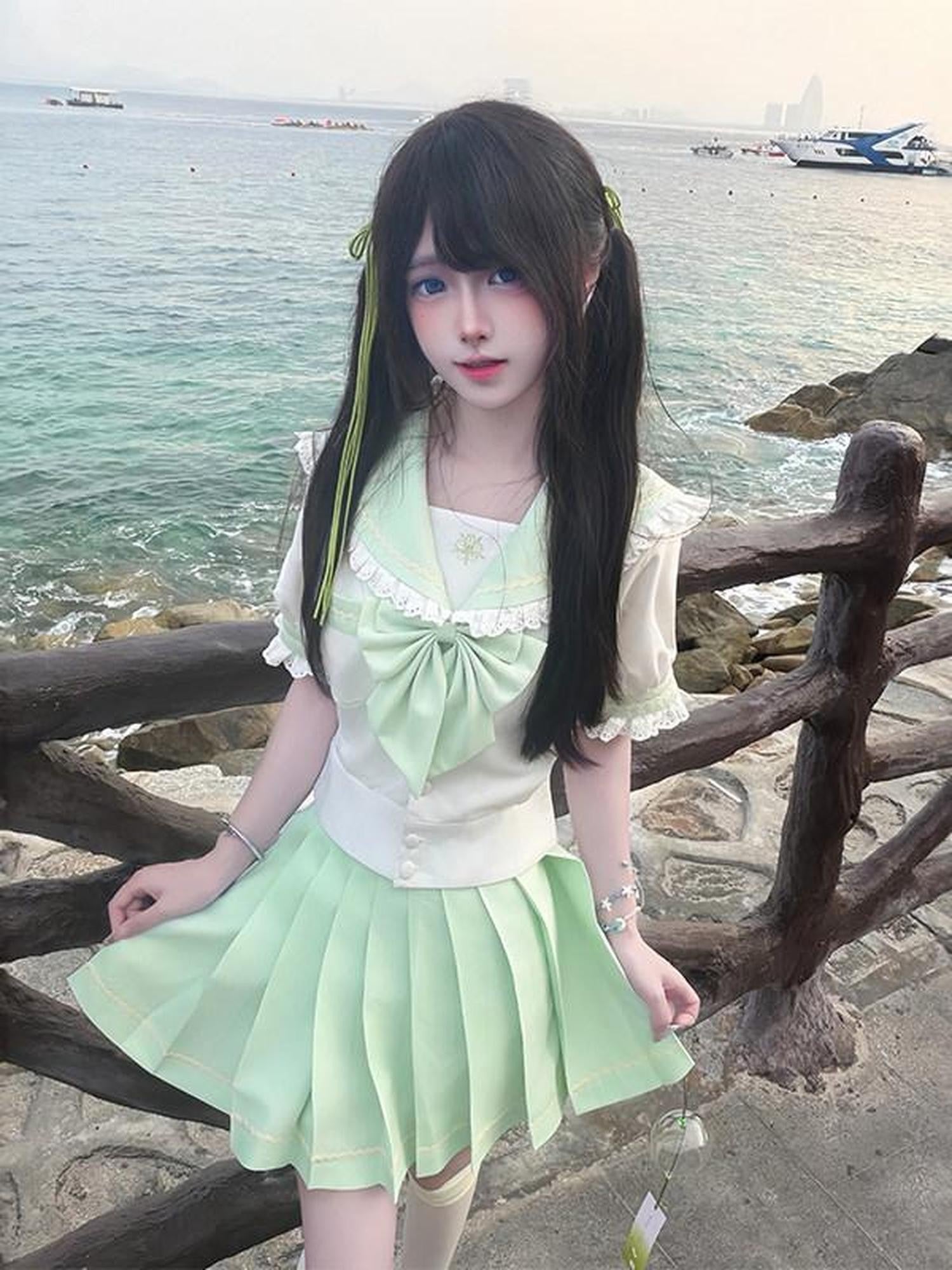 Sweet Kawaii JK Jk Sailor Lapel Short Sleeve School Uniform Women's Polyester Skirt Sets
