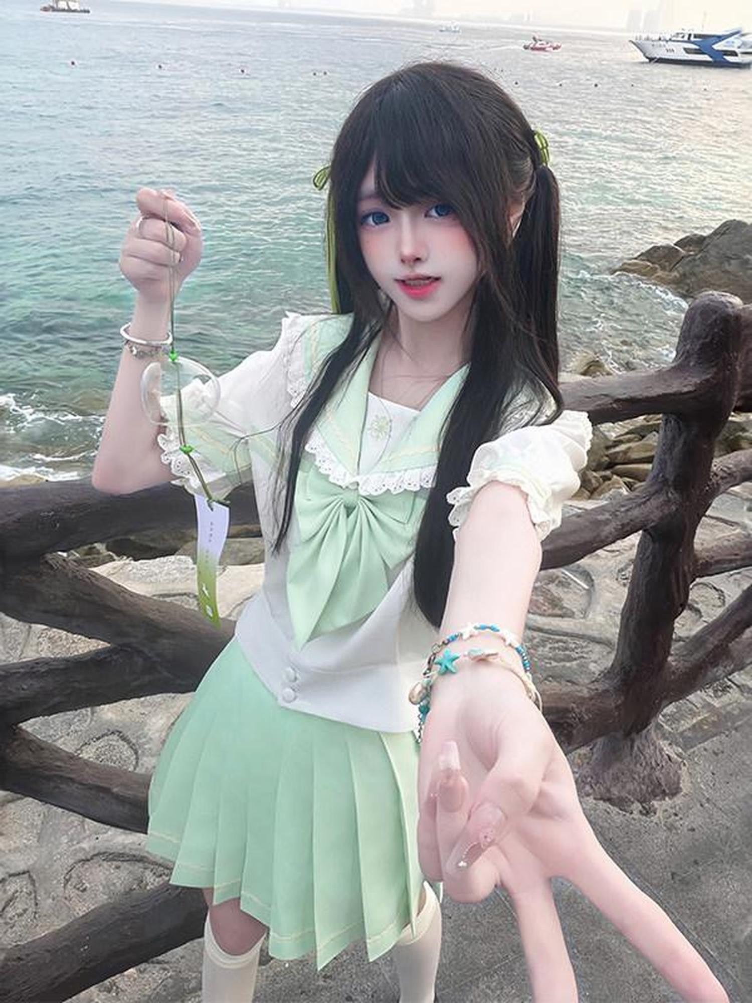 Sweet Kawaii JK Jk Sailor Lapel Short Sleeve School Uniform Women's Polyester Skirt Sets