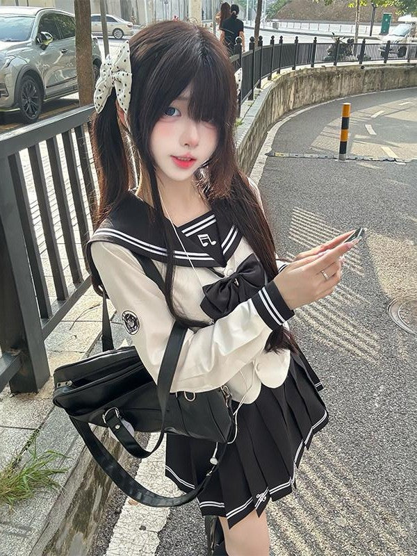 Sweet Kawaii JK Jk Sailor Waist Cinch Slimming Japanese School Women's Polyester Skirt Sets