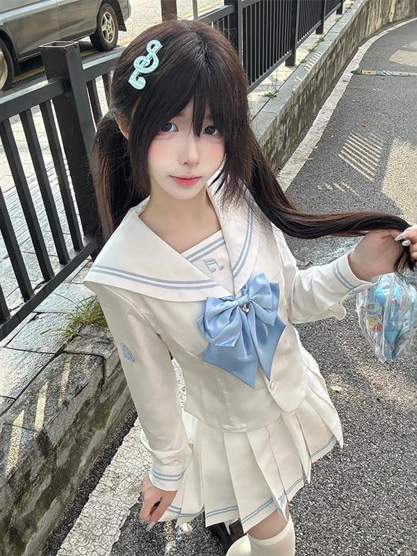 Sweet Kawaii JK Jk Sailor Waist Cinch Slimming Japanese School Women's Polyester Skirt Sets