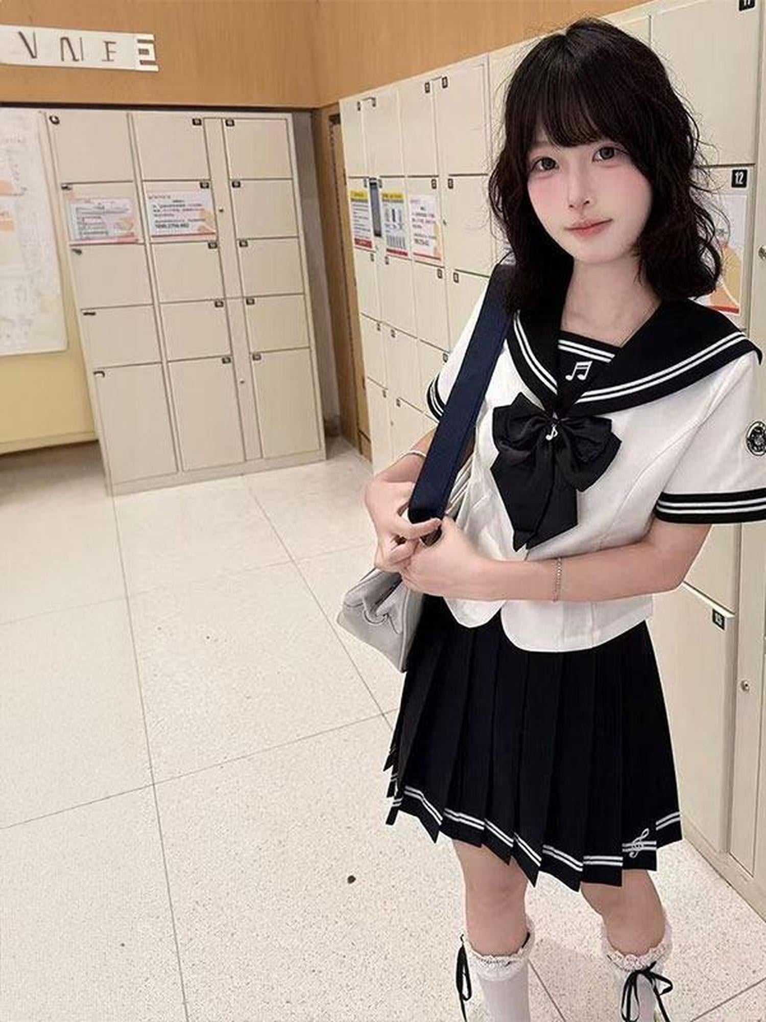 Sweet Kawaii JK Jk Sailor Waist Cinch Slimming Japanese School Women's Polyester Skirt Sets