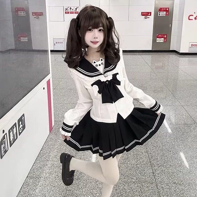 Sweet_Kawaii_JK_Kawaii_Cinched_Waist_Sailor_Pleated_Collar_Bow_Women's_Polyester_Skirt_Sets_1009199503848_MISSTT