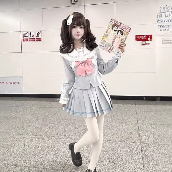 Sweet_Kawaii_JK_Kawaii_Cinched_Waist_Sailor_Pleated_Collar_Bow_Women's_Polyester_Skirt_Sets_1009199503848_MISSTT
