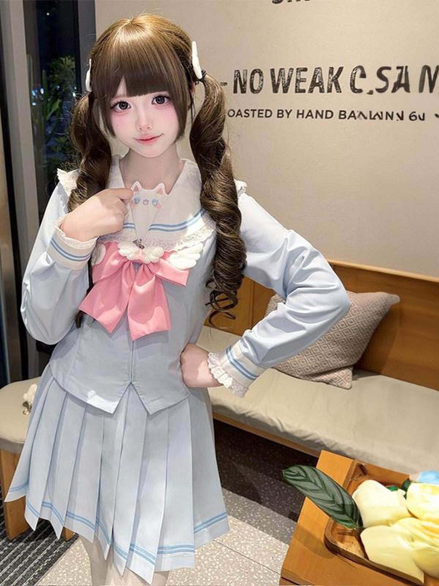 Sweet Kawaii JK Kawaii Cinched Waist Sailor Pleated Collar Bow Women's Polyester Skirt Sets